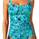Aqua Eve One Piece Bathing Suit for Women Tummy Control Swimsuit Slimming Vintage Swimwear (Large, Blue Paisley)