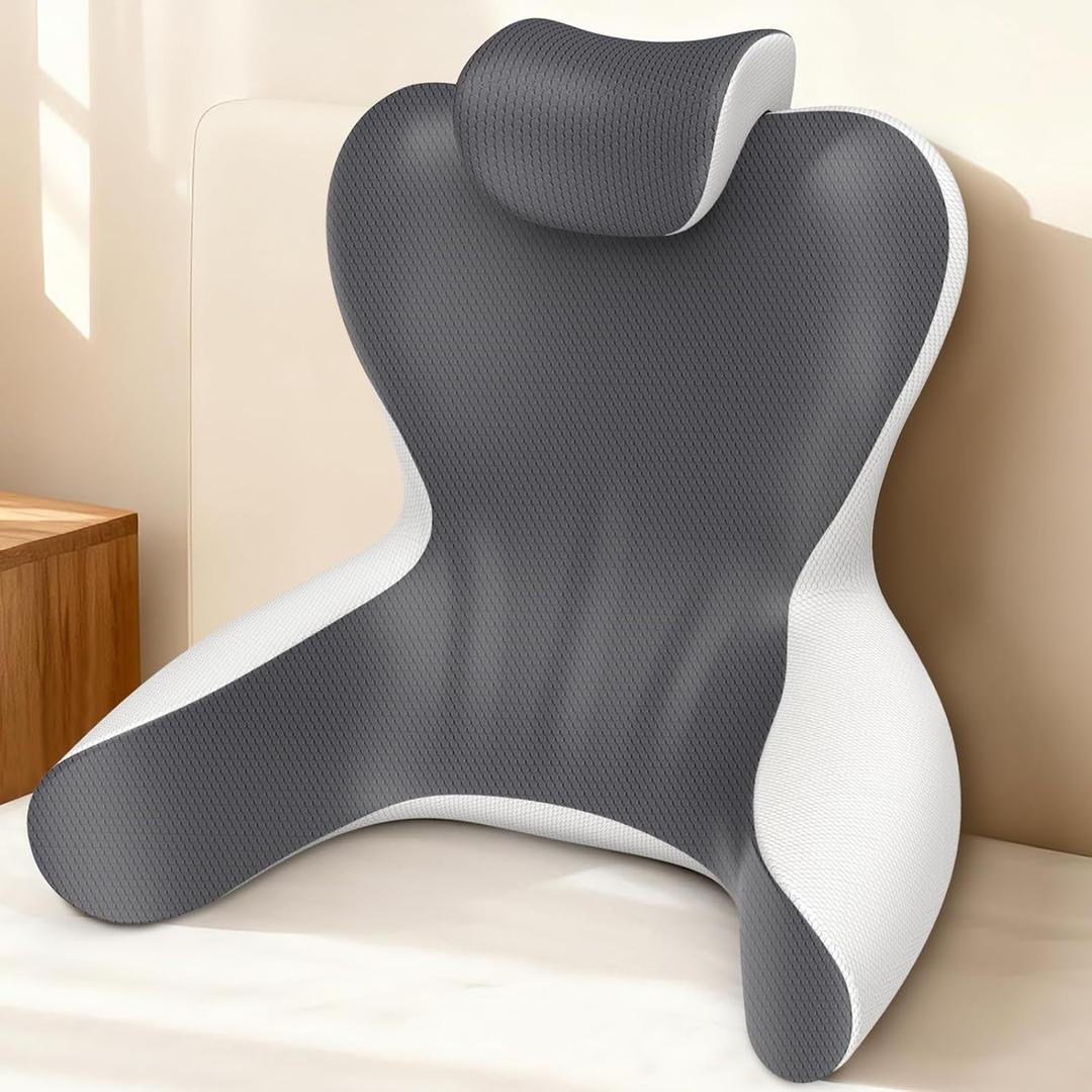 Reading Pillow for Sitting in Bed, 22”H Back Pillow for Sitting Up,Lumbar Rest & Neck Support Bed Pillows,Backrest Bed Chair with Arms for Reclining,Gaming,Resting,Watching TV