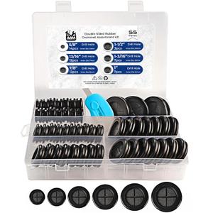 55Pcs Double-Sided Rubber Grommets kit in 6 Assorted Sizes 5/8",13/16",7/8",1",1-3/16",1-1/2"- Round & Waterproof Rubber Grommet - Ideal Solution for Wire Protection