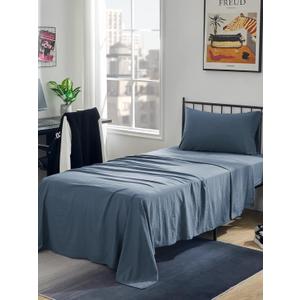 SLEEP ZONE Bed Sheets - Twin Sheets Set for Bed - Washed Microfiber - 3 Piece Hotel Luxury Bedding Sheets with Fitted Sheet, Flat Sheet & 1 Pillowcases - Deep Pocket (Flint Stone Blue)