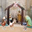 4 pcs Large Christmas Nativity Set 55.12 inch Tall Stand Ups Cardboard Cut Out Set Include Stable Sheep Cow Donkey Life Size Cardboard Cutout for Xmas Vacation Bible School Decor Supplies