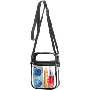 HAOGUAGUA Clear Crossbody Purse Bag, Stadium Approved with Front Pocket for Concerts, Festivals Sports (Black)