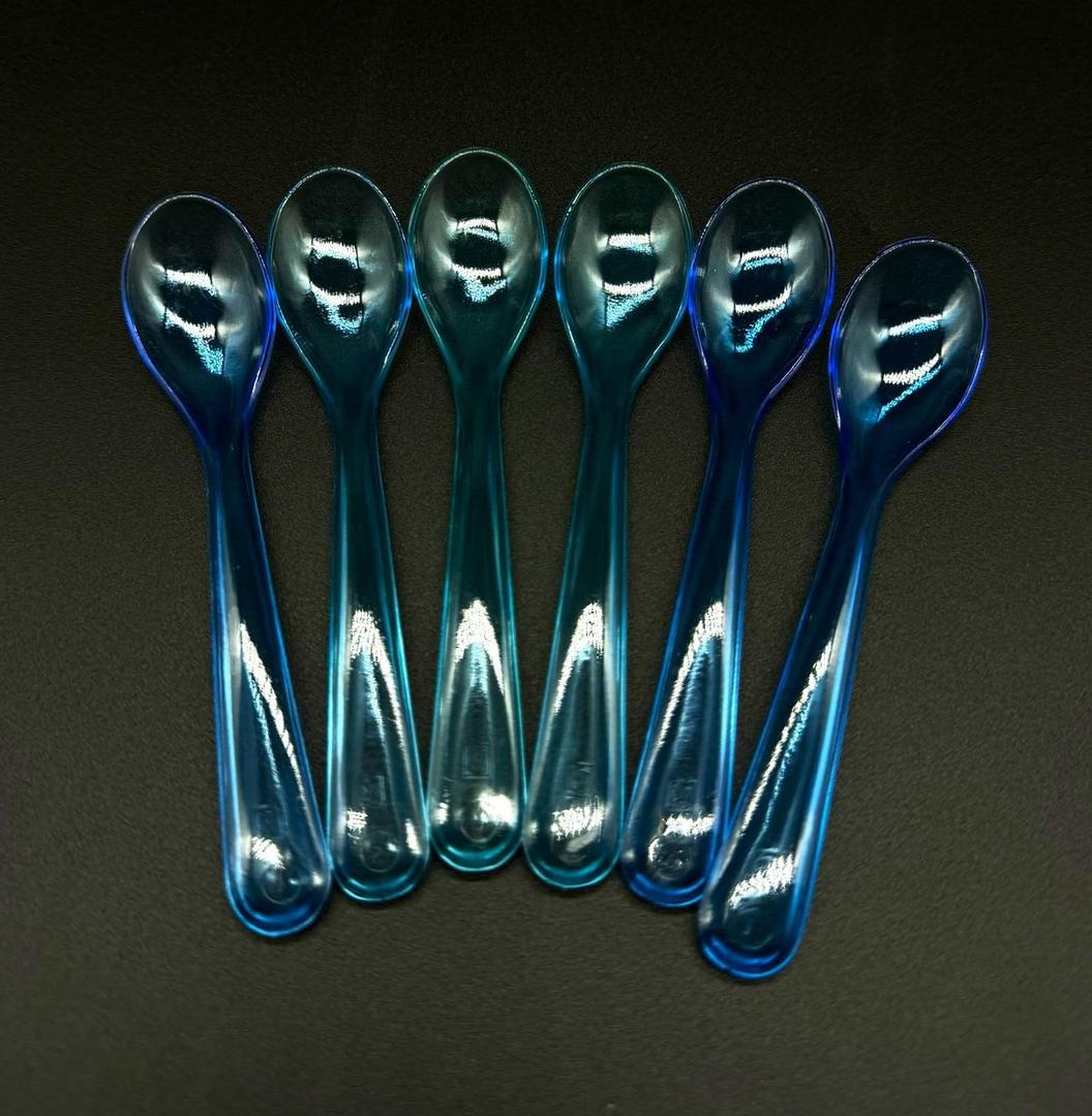 Egg Spoons / Children's Spoons Large Pack of 6 Plastic Transparent Blue