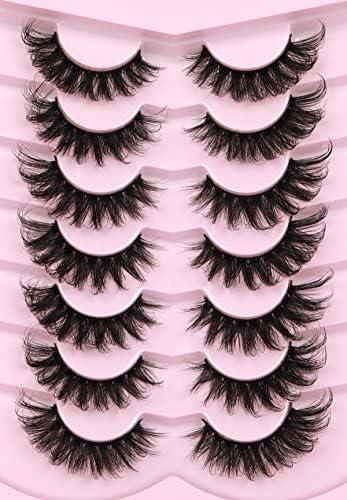 Mink Lashes Wispy 6D False Eyelashes 17mm Volume Cat Eye Lashes that Look Like Extensions Strip Lashes Pack
