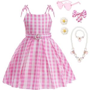 Girls Pink Cosplay Costume Dress Halloween Birthday Party Costumes With Accessories 3-12 Years (Pink)