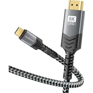 BlueRigger 8K USB C to HDMI Cable (6FT, 8K 60Hz, Uni-Directional, 48Gbps, USB Type C 3.1, HDMI 2.1 Premium Braided Cord, USBC to HDMI)  Thunderbolt 3/4 Compatible with Phone, Laptop, Tablet