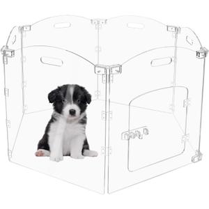 Acrylic Dog Gate for The House 6 Panel 120" W x 24" H Foldable Dog Playpen Indoor with Handles, Free-Standing Pet Gates Clear Dog Pen for Dogs Puppy Cat Rabbit Accessories with Door