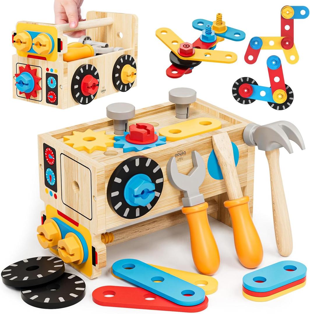 Montessori Kids Tool Set, Wooden Toddler Tool Bench Educational Toys for Ages 2-4, 2 Year Old Boy Gift for Birthday Christmas, STEM Pretend Play Tool Box, Learning Developmental Construction Toys (Small)