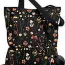 Canvas Tote Bag for Women  Aesthetic Canvas Bag with Zipper Cute Stylish Reusable Shoulder Totes for Shopping Work Daily Vacation, Black Grow Flower