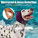 Dog Ear Muffs Wrap for Hematoma, Bathing, Drying, Swimming & Noise Anxiety Relief- Elastic Waterproof Ear Protection with Calming Hoodie Design for Grooming, Large, Purple