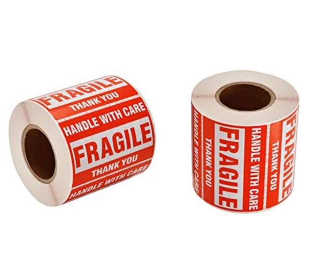 Immuson Warning Fragile Tape, 3" X 2" Fragile Handle with Care Warning Stickers for Shipping and Packing,500 Labels Per Roll (2 Rolls)