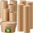 Fulmoon 100 Pack Paper Soup Containers with Lids Disposable Paper Food Containers with Vented Lid Kraft Ice Cream Cake Dessert Cups Soup Bowl for Party Hot Food Fruit Microwave(4 oz,Brown)