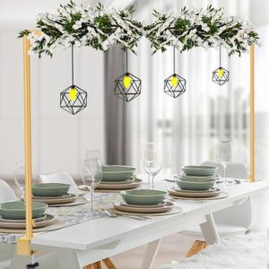 Over The Table Rod Stand with Clamps Adjustable 46"-100'' Length 29"-55" Height Gold Table Balloon Arch Stand with Storage Bag, Metal Decorating Rod Hanging