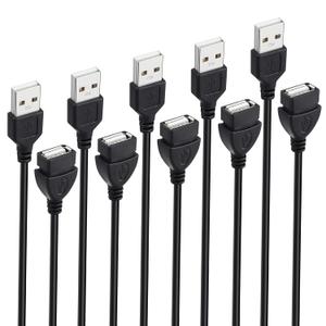 USB Extension Cable 6 ft 5-Pack, USB-A 2.0 Male to Female Extender Cord Lot