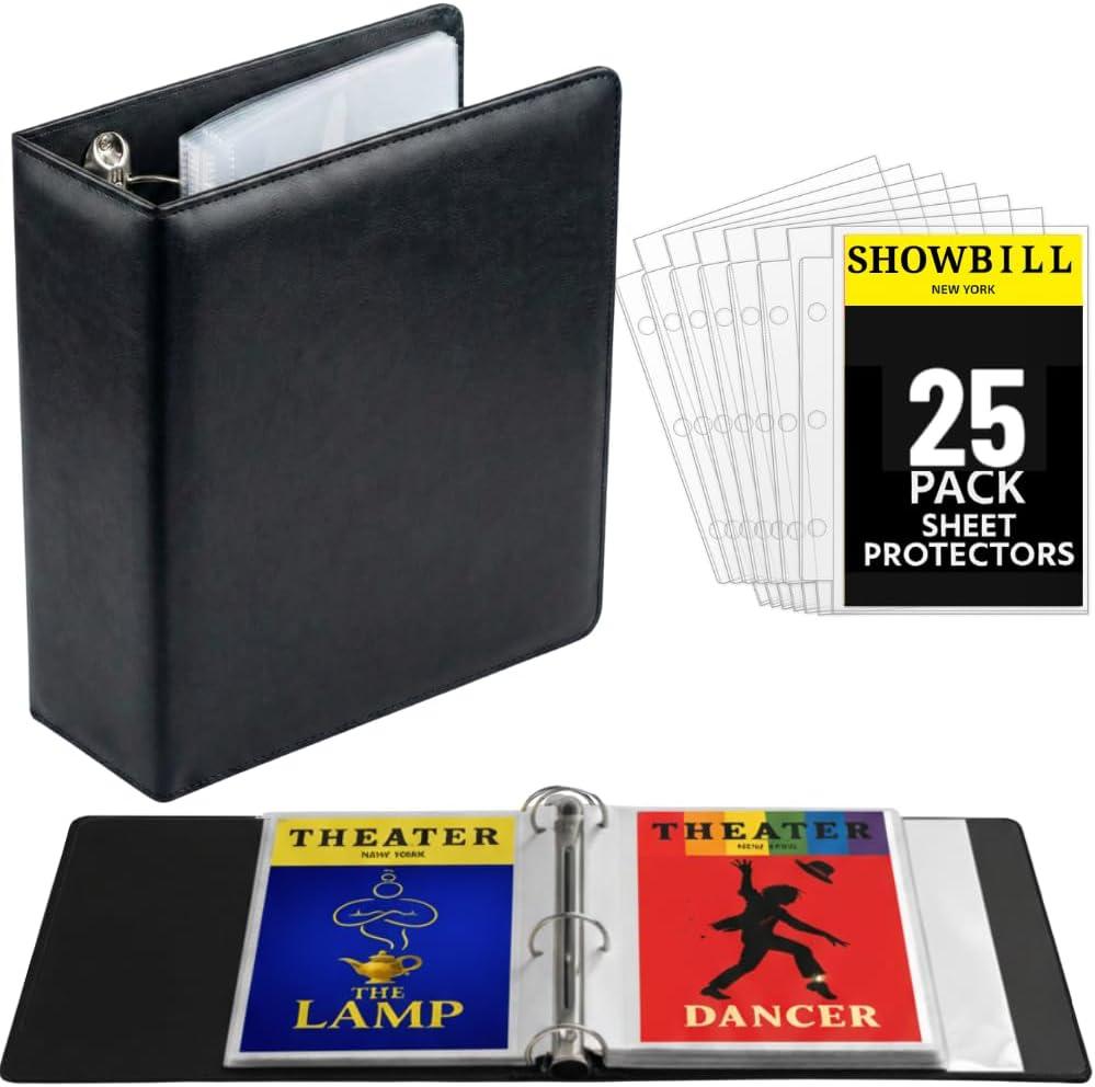 Black Broadway Playbill Binder with Sleeves, Musical Theater Gifts for Broadway Lovers, Playbill Display Organizer Book for Showbill Binder Holder, Theatre Gifts Ideas for Show Bill Storage 25 Sheets
