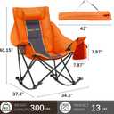 Unisakey Oversize Foldable Rocking Camping Chair,300lbs Capacity,Orange | With headrest & cup holder, easy fold portable design, ideal for camping, backyard & beach, supports up to 300lbs