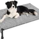 Veehoo Cooling Outdoor Dog Bed, Heavy Duty Elevated Pet Bed with Washable & Breathable Teslin Mesh, Non-Slip Silicon Feet, Dog Cot Bed with Support Hem, 41" x 27", Black Silver, CWC2433