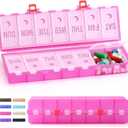 [Foldable & Dual Protection] Weekly Pill Organizer 2 Times A Day with Etched Labels, AM PM 7 Day Medicine Container Box, Large Portable Week Travel Pill Case for Daily Medication, Vitamin -Clear Pink