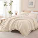 Andency Beige Comforter Set Full Size, 3 Pieces Solid Ruffle Vintage Rustic Soft Bedding Comforter Sets, All Season Lightweight Fluffy Soft Polyester Bedding Set (79x90 Comforter & 2 Pillowcases)