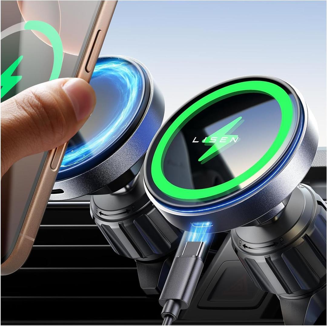 LISEN for iPhone 17 Pro Max Air Magsafe Car Mount Charger, Fast Charging 15W Air Vent Magnetic Wireless Car Charger, Vent Phone Mount for Car Wireless Charger Fits iPhone 16 15 14 13 12, Black