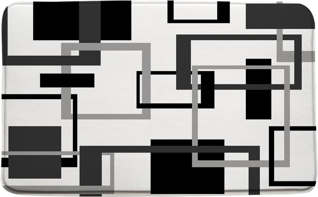Sunhe Modern Geometric Bath Mat Black White Gray Abstract Boho Geometric Mid Century Vintage Farmhouse Memory Foam Home Office Door Bathroom Decor Mat,17.8"x29.5"