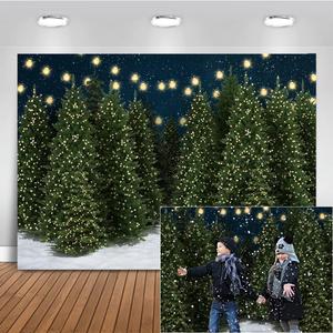 Mocsicka Christmas Tree Farm Photography Backdrop Blue Starry Sky Christmas Forest Photo Background Winter Night Xmas Holiday Famliy Portrait Background Photo Booth Props (7x5ft)