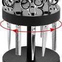 Threehoney 360 Degree Rotating Scissor Holder with 10 Diameter 0.71'' Hole Wooden Barber Shears Holder Salon Hair Stylist Container Stand for Barbershop Grooming Tool Storage, Black
