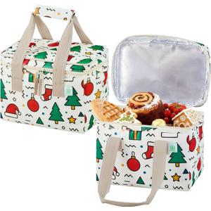 VENO 2 Pack Small Cooler Insulated Lunch Bag Reusable Grocery Shopping Bag | Collapsible Lunch Box Tote for Women Men w/ Handles, Dual Zippers, 9L Capacity for Work Office Picnic Beach (Jingle Mix)