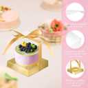 Gerrii 100 Pcs Clear Plastic Individual Cupcake Boxes 3.5" Single Cupcake Containers Transparent Ornament Gift Box with Inserts and Ribbon for Wedding Baby Shower Party Favor(Gold)