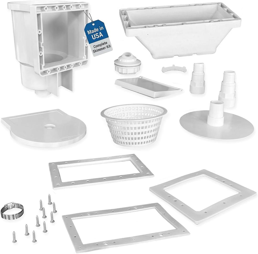 JED Pool Tools 45-405 Wide Mouth Thru-The-Wall Skimmer & Accessory Kit for Above Ground Pool and Pool Cleaning Supplies, Made in USA