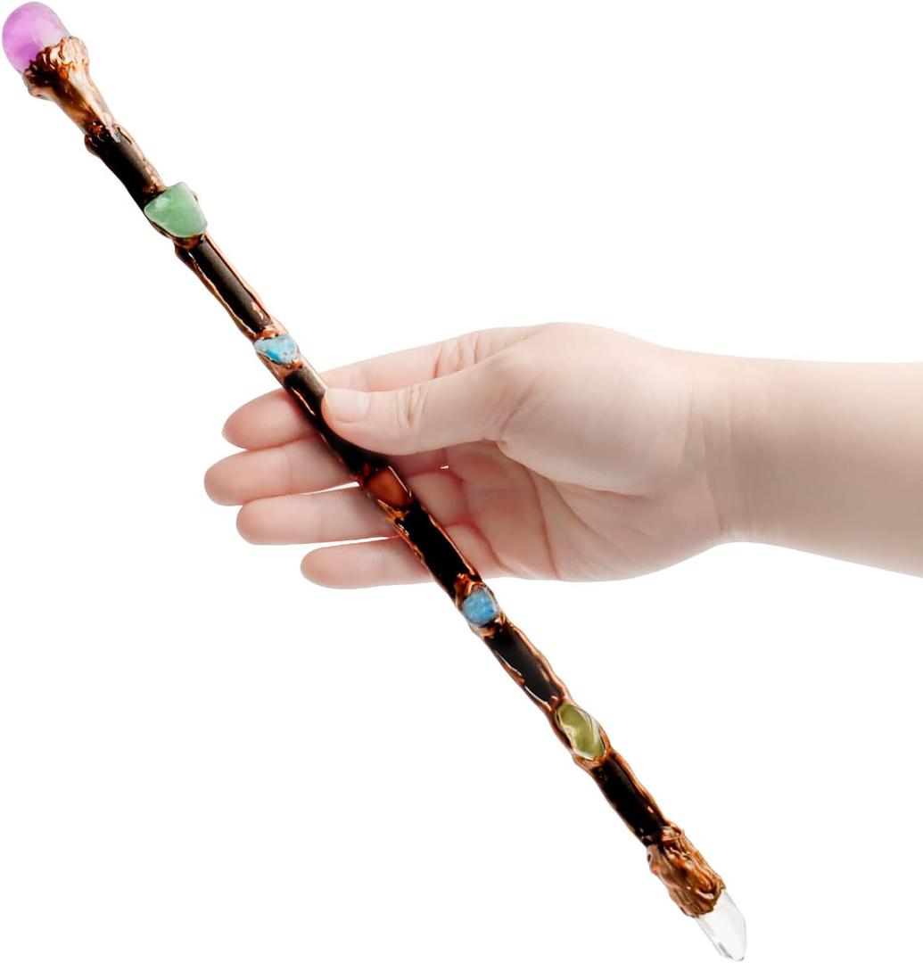 Rich Boxer Fine Handcrafted Purple White Crystal and Amethyst Gemstone Magic Wand for Witches and Wizards