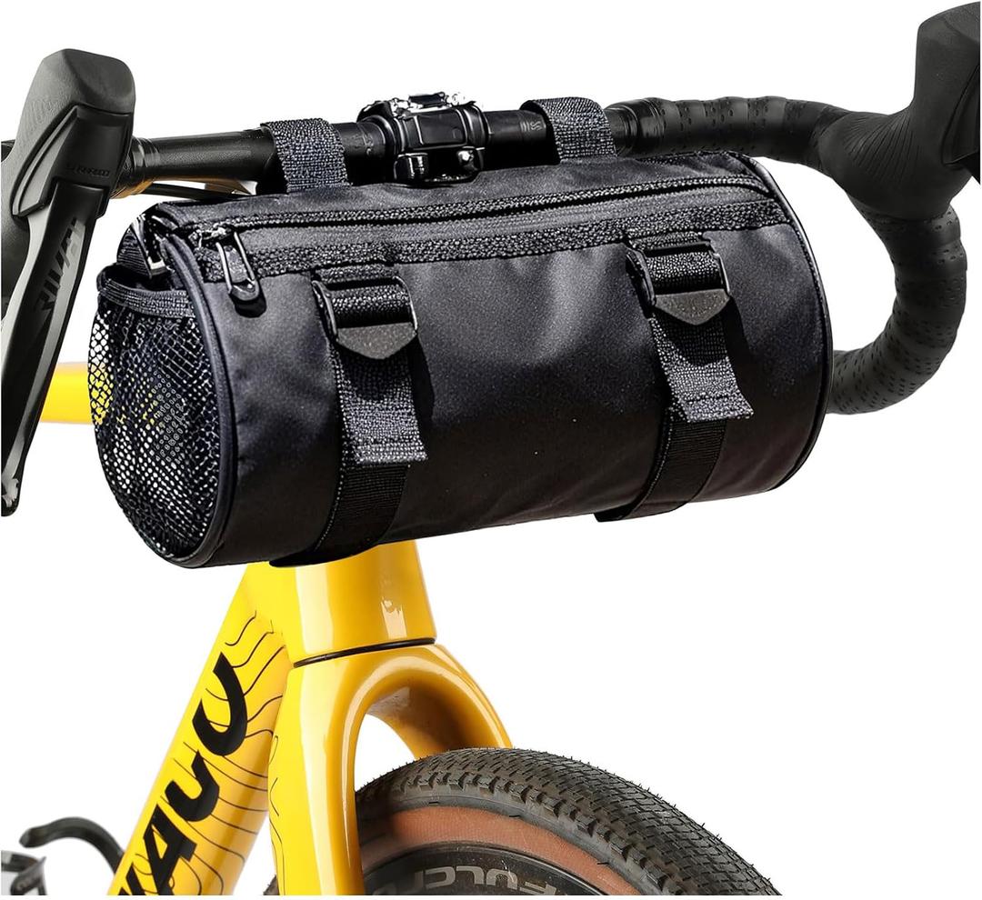 SEAFEW 6L Large Black Bike Handlebar Bag, Waterproof Rain Cover Front Bike Bag for Bicycles, Mountain Road Bike Fram Storage Barrel Bag with Water-resistant Zippers, Cycling Commuter Shoulder Bag