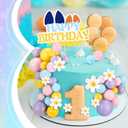 Threehoney 63 Pcs Blue Dog Cake Toppers with Balls Cake Picks and Daisy Flowers for Birthday Decoration Groovy Pastel Cupcake Inserts Hippie Wedding Party Supplies(Happy Birthday)