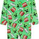 Minecraft Boys Fleece One-Piece Pajamas, Hooded Loungewear - Gift For Gamers (Green/ Multi, 13-14 Years)