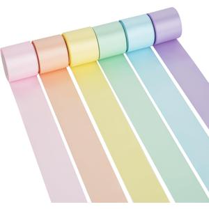Pastel Ribbon Assortment - 1.5 Inch Double Face Rainbow Colored Satin Ribbon 6 Rolls, 30 Yards for Garland Baby Shower Crafts Birthday Party Wedding Easter's Day Christmas