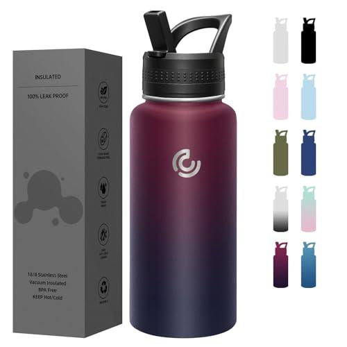 COKTIK 40oz Sports Water Bottle, Stainless Steel Water Bottle for Insulated, Reusable Travel Bottle, With Straw, With Handle Grip for Easy Carrying, Suitable for Cycling, Outdoor Vacations(Midnight)