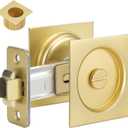 Goldenwarm Brushed Gold Pocket Door Lock with Pull, Square Pocket Door Hardware 2-3/8" Backset, Gold Pocket Door Handles 1 Pack
