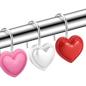 12 Pieces Heart Shaped Shower Curtain Hooks, Decorative Valentines Day Curtain Hooks,Stainless Steel Rust Resistant Curtain Rings, Red, Pink, White (Colorful)