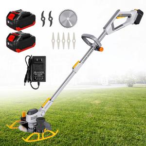 Cordless String Trimmer, Electric Weed Wacker Battery Powered with Replace Blades and Telescopic Rod, Lawn Edger for Garden Clearing Weeds Flower Trees