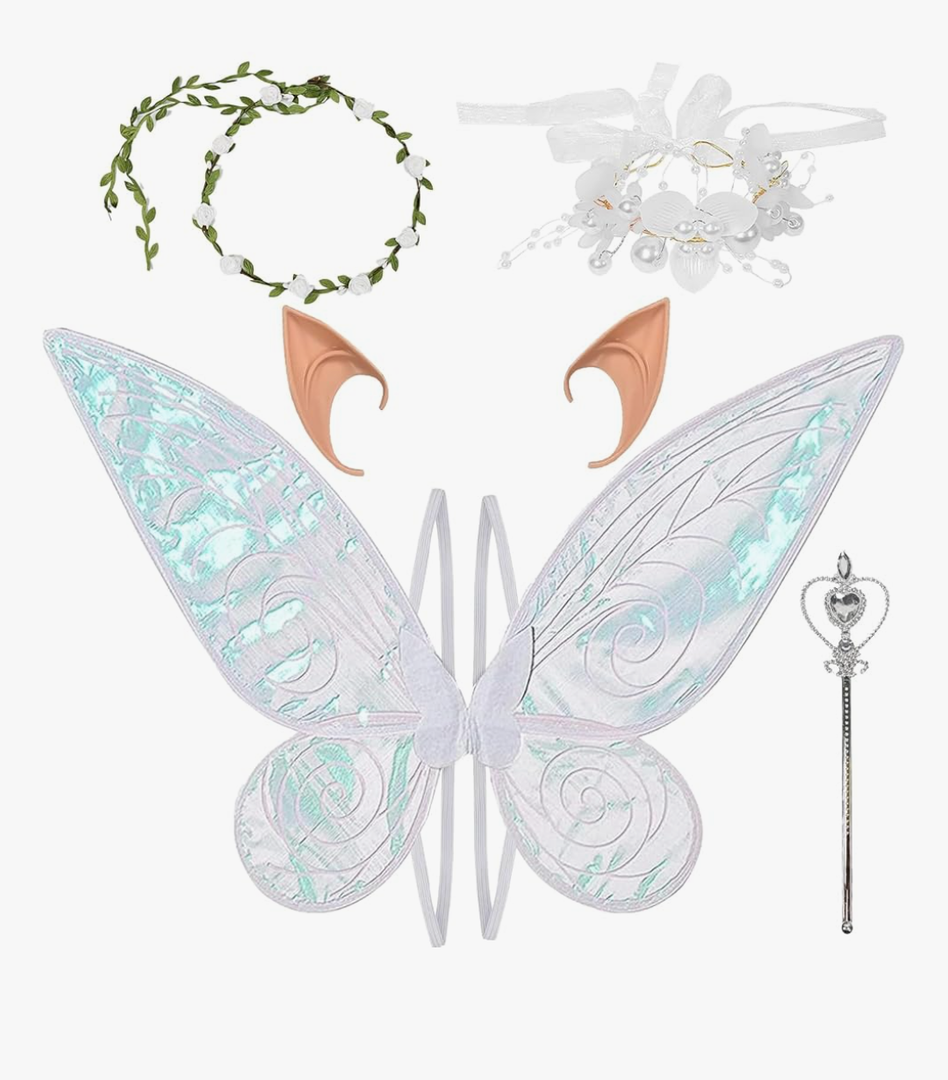 Fairy Wings for Adults Girl Sparkle Butterfly Angel Wings with Princess Wings Floral Garland Ears Wand Necklace for Cosplay