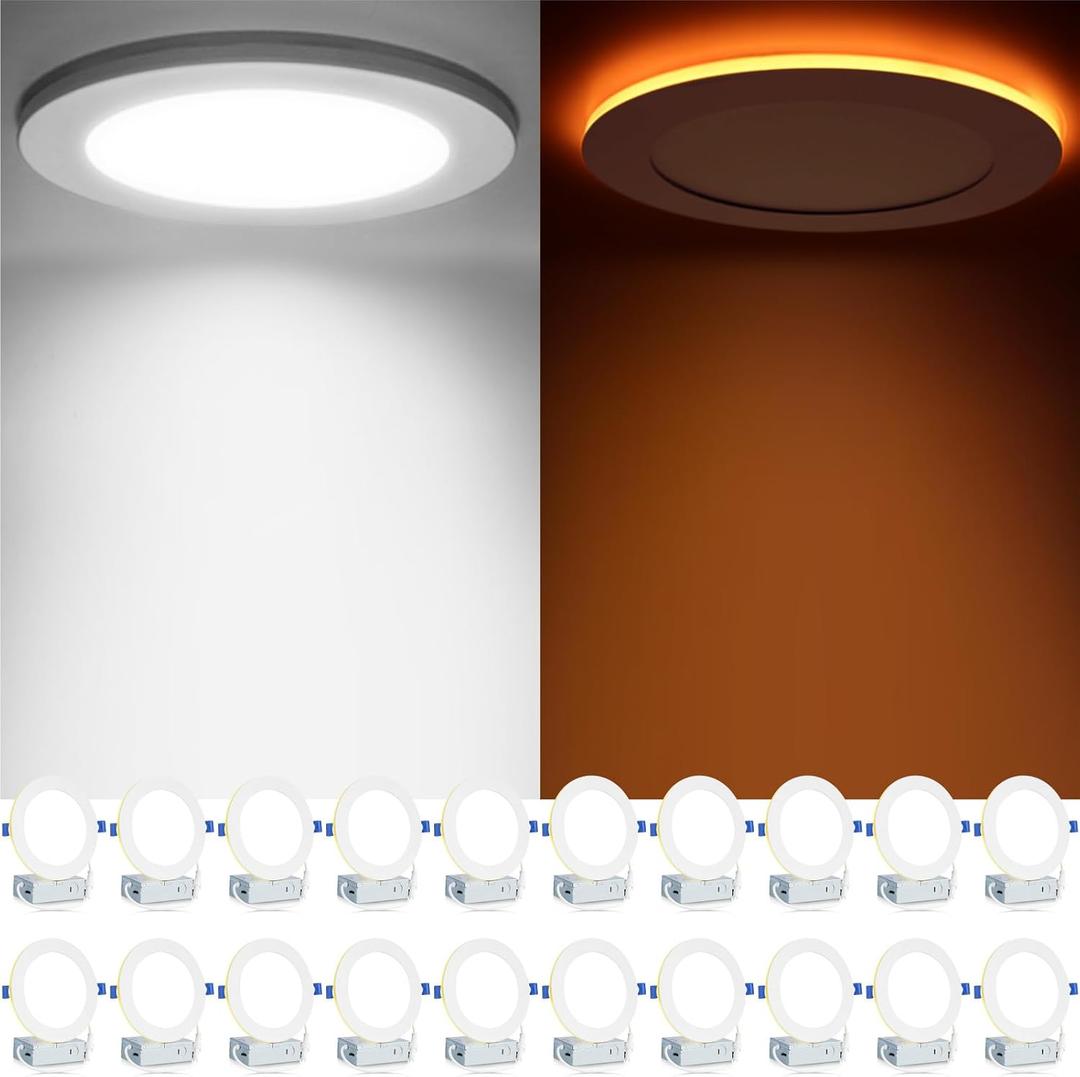 Meconard 20 Pack 6 Inch 5CCT LED Recessed Lighting with Night Light, White