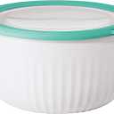 Oggi Prep, Store & Serve Plastic Bowl w/See-Thru Lid- Dishwasher, Microwave & Freezer Safe, (4 qt) White/Aqua
