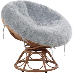 HOMBYS Shaggy Cover for Papasan Cushion, Fluffy Plush Faux Fur Zippered Slipcover Only, Removable and Machine Washable Chair Cushion Covers with 8 Ties- (Fit 50-52inch,Light Grey)