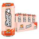 GHOST Energy Drink - 12-Pack, Peaches, 16oz - Energy & Focus & No Artificial Colors - 200mg of Natural Caffeine, L-Carnitine & Taurine - Gluten-Free & Vegan (EXP 08/31/27)