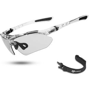 ROCKBROS Photochromic Sports Sunglasses Mens Pickleball Glasses Cycling Glasses MTB Sunglasses, with Removable Elasctic Band