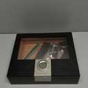 TISFA Cigar Humidor Box Cigar Accessories Set, Includes V Cutter, Straight Cutter, Hole Punch, Digital Hygrometer, Adjustable Humidifier, Divider, Cedar Wood Desktop Humidor Airtight Cigar Case (Black)