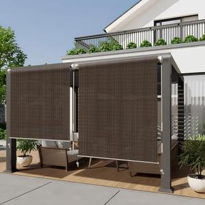 HENG FENG Outdoor Roller Shade 4'(W) x6'(H) Cordless Exterior Roller Shade Patio Shades Roll up Outdoor Blinds for Porch Gazebo,Mocha