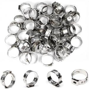 55Pcs Single Ear Hose Clamps 15mm-17.5mm (1/2") 304 Stainless Steel Hose Crimp Clamps Ear Stepless Hose Clamp Pinch Clamps Perfect for Automotive, Home Appliance Line and Plumbing