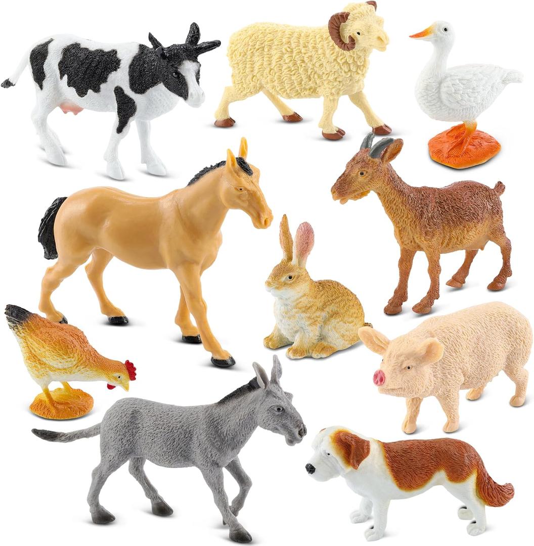 10-Piece Realistic Farm Animal Figures, Educational Toys for Toddlers 3-5 Years Old, Sensory Play & Learning Toys for Preschool Kids, Boys & Girls