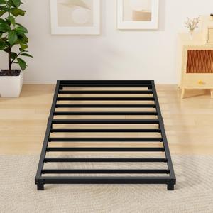 4 Inch Bed Frames Twin Size Low Profile Metal Platform Bed Frame Heavy Duty Steel Slat Support, No Box Spring Needed, Easy Assembly, Noise Free